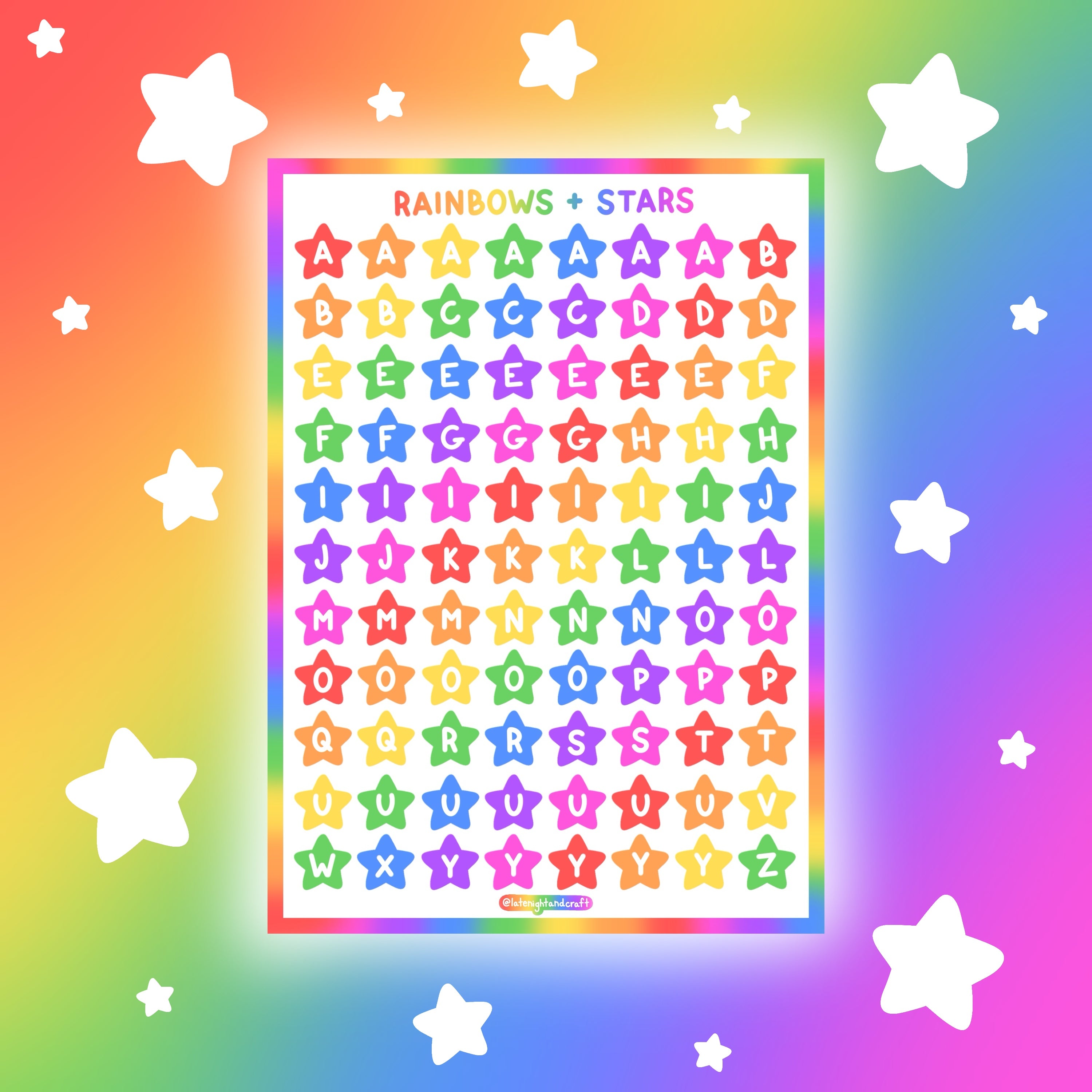 Rainbow & Stars Alphabet Sticker Sheet