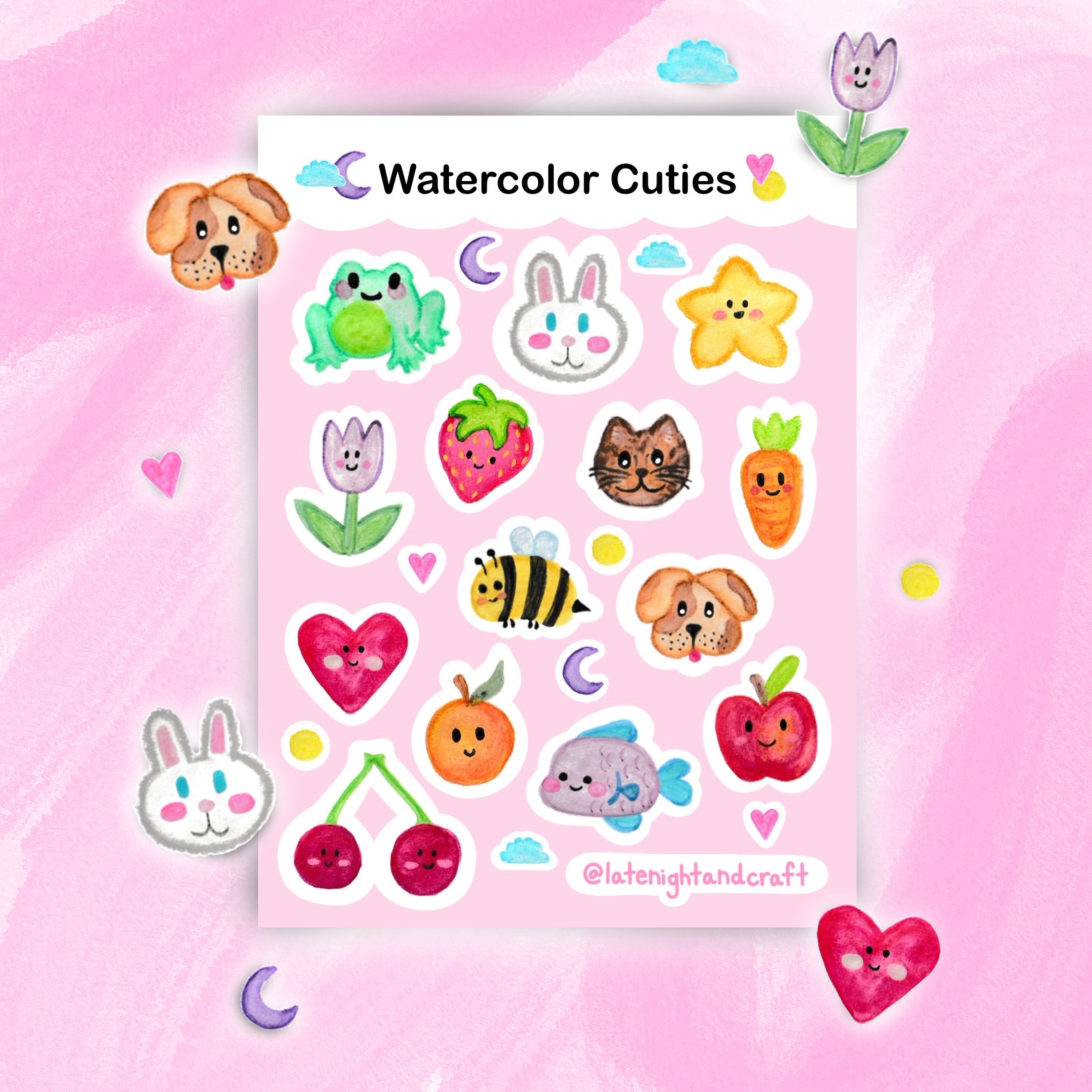 Watercolor Cuties Sticker Sheet