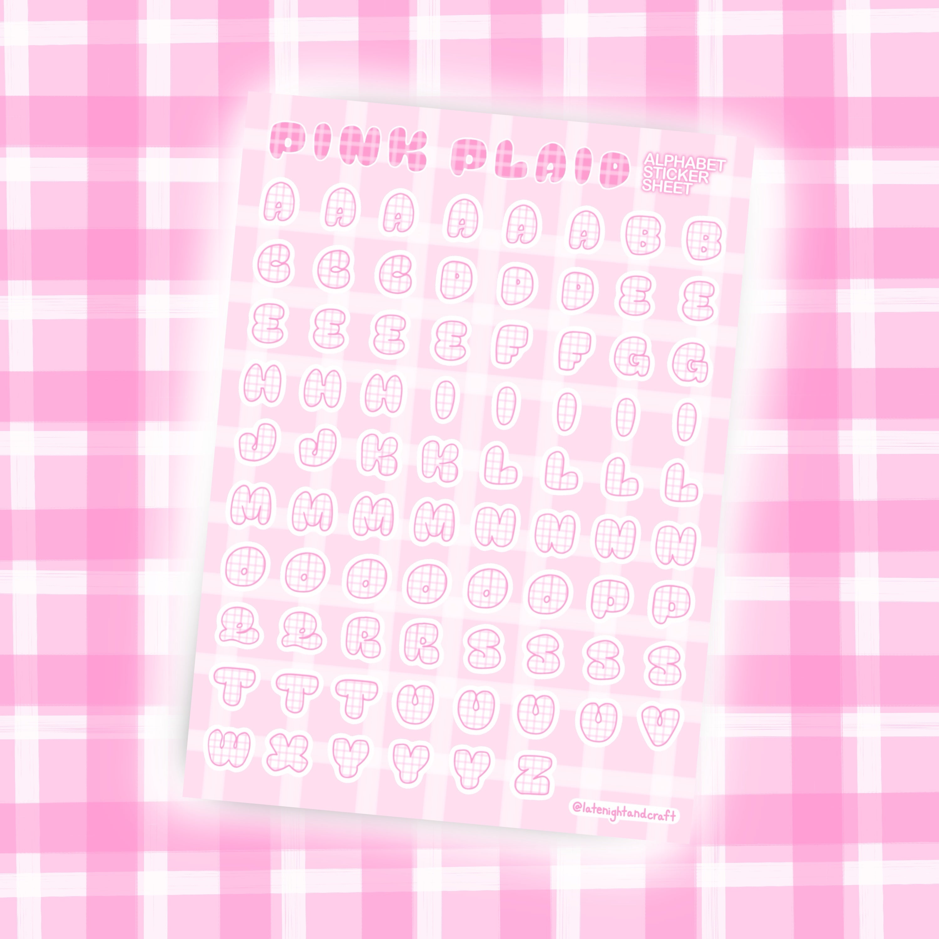 Pink Plaid Alphabet Sticker Sheet